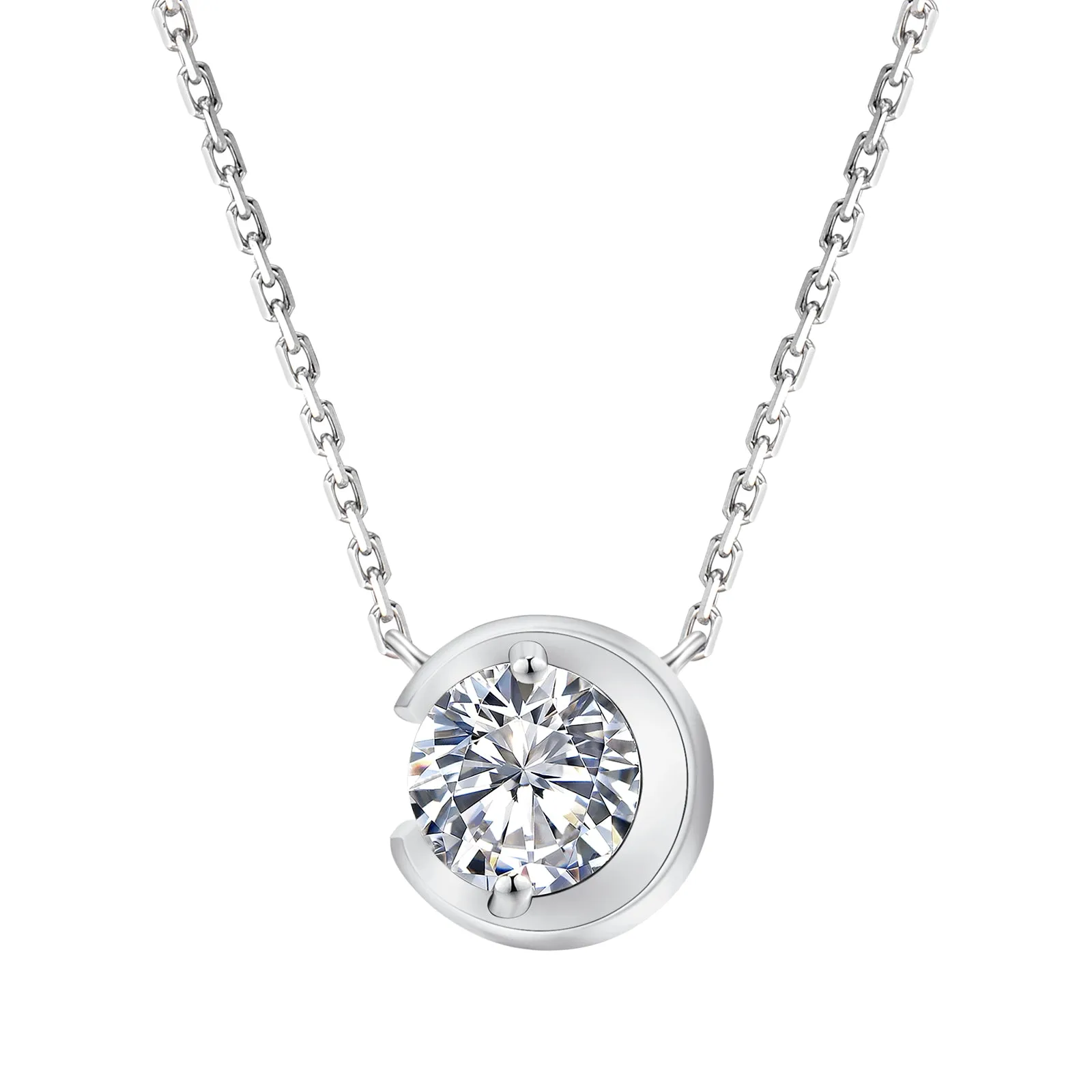 1.0 Carats VVS1 Moissanite Moon Pendant Necklace for Women 0298