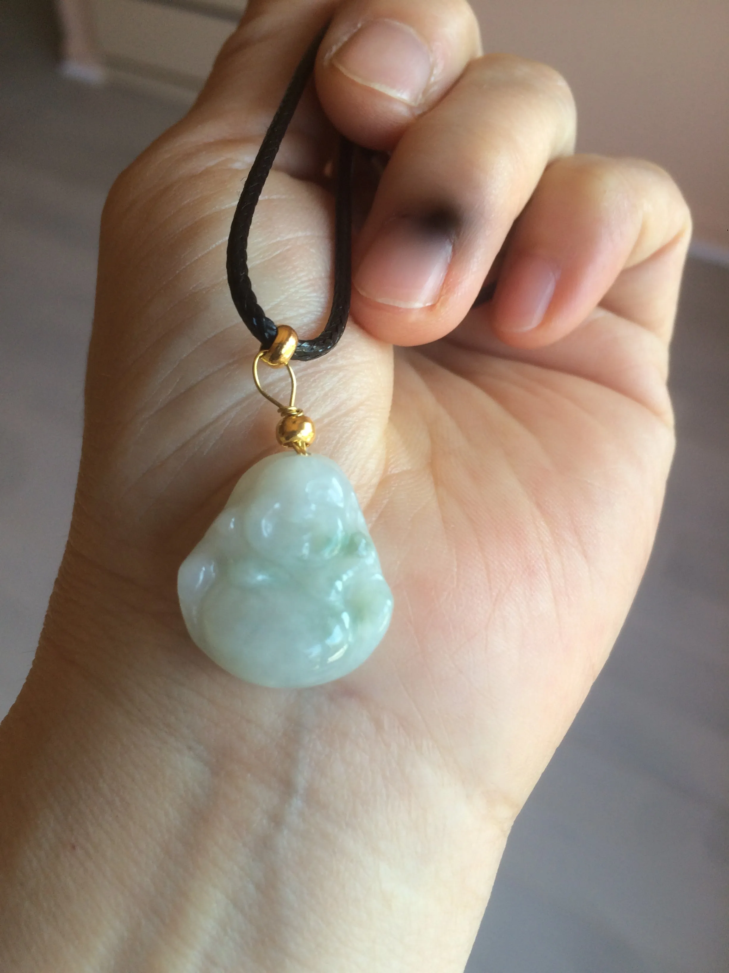 100% Natural type A green/white small happy buddha jadeite Jade pendant necklace group AF33