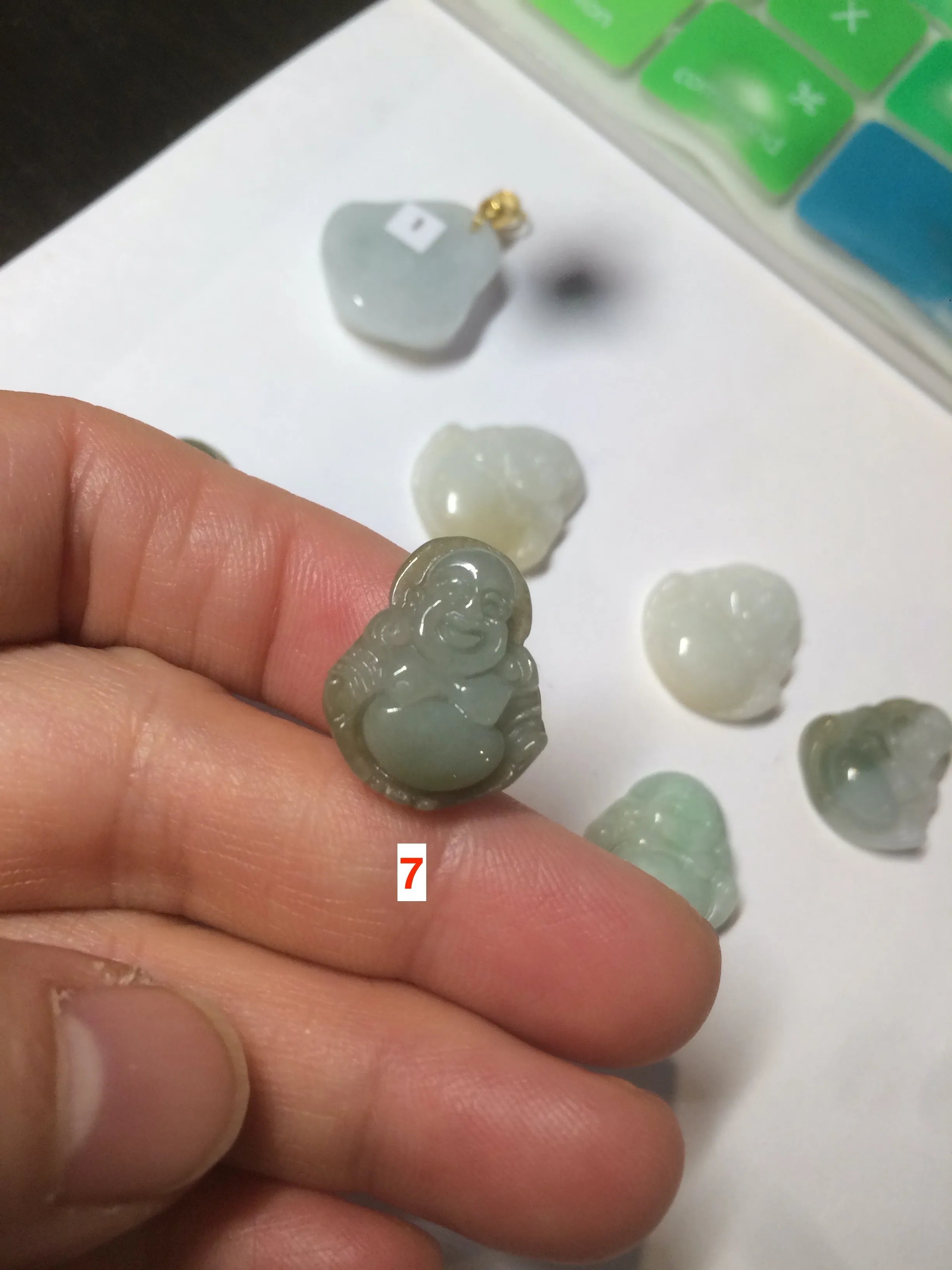 100% Natural type A green/white small happy buddha jadeite Jade pendant necklace group AF33