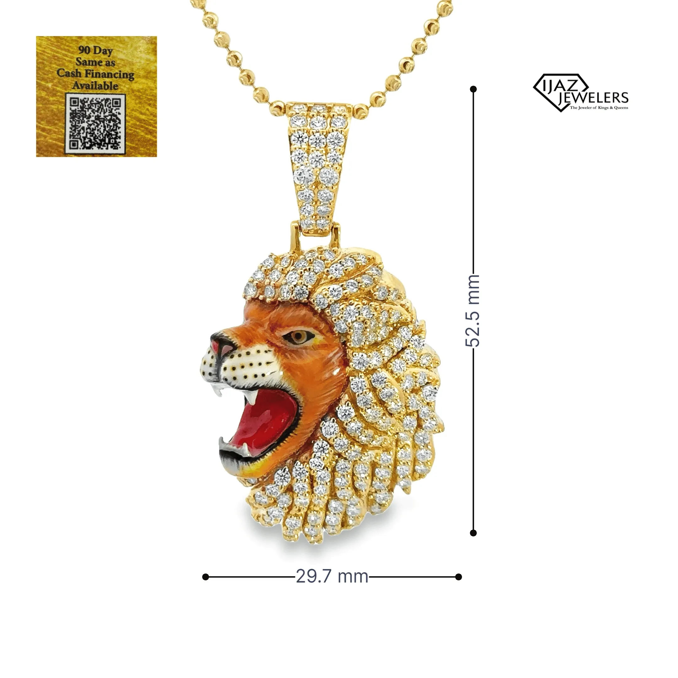 10K Gold 3.21 CTW Diamond Lion Head Charm