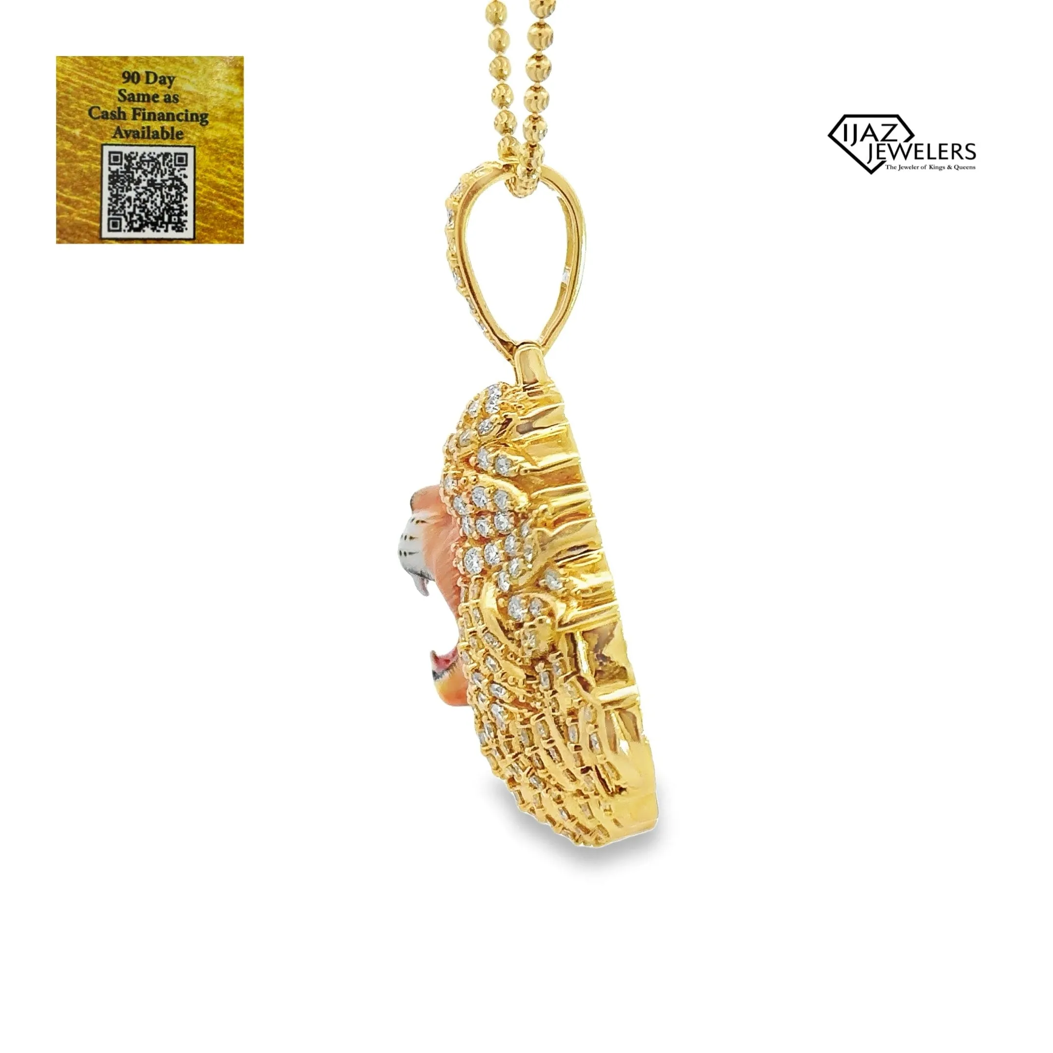 10K Gold 3.21 CTW Diamond Lion Head Charm