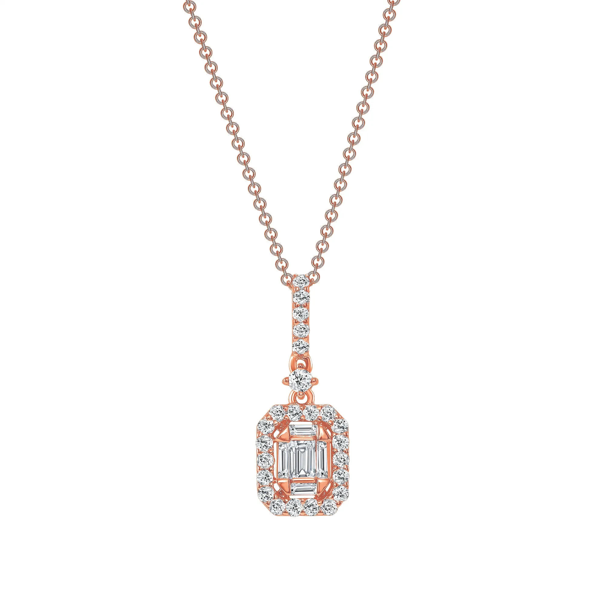 14K Gold Baguette and Round Diamond Pendant