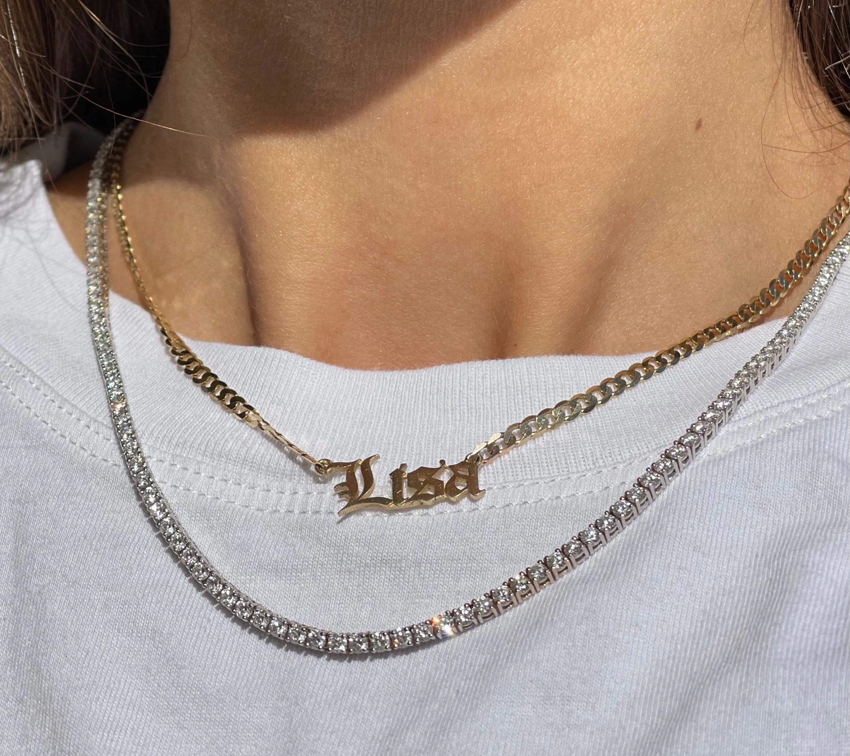 14K Gold Natural Diamond Large Tennis Necklace