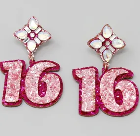 16 Birthday Glitter Earrings