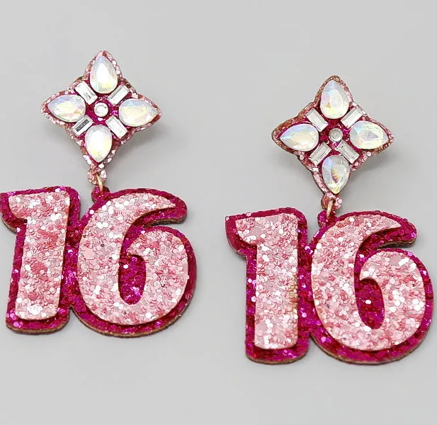 16 Birthday Glitter Earrings