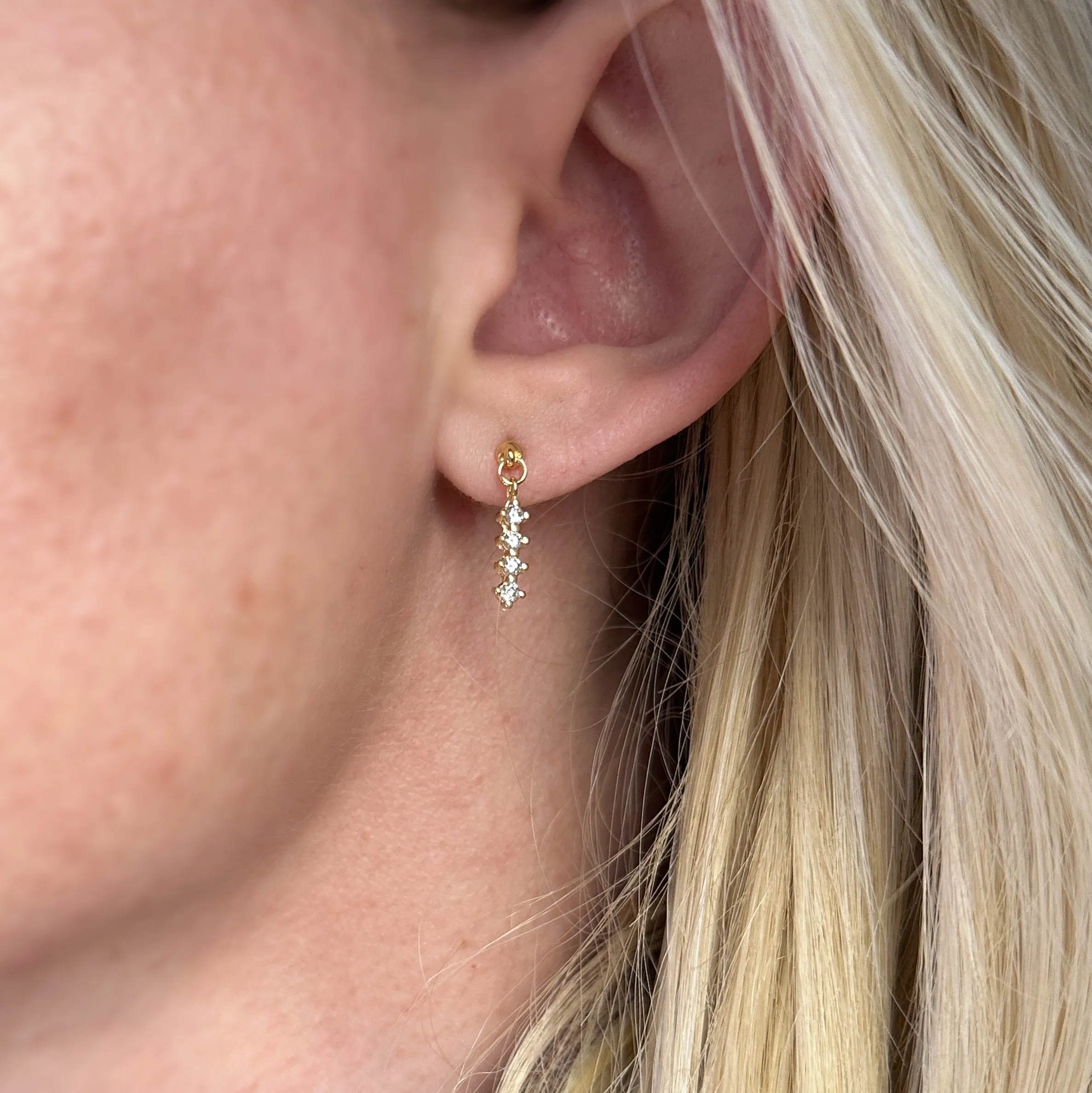 18k Gold Filled 4 CZ Dangling Earrings