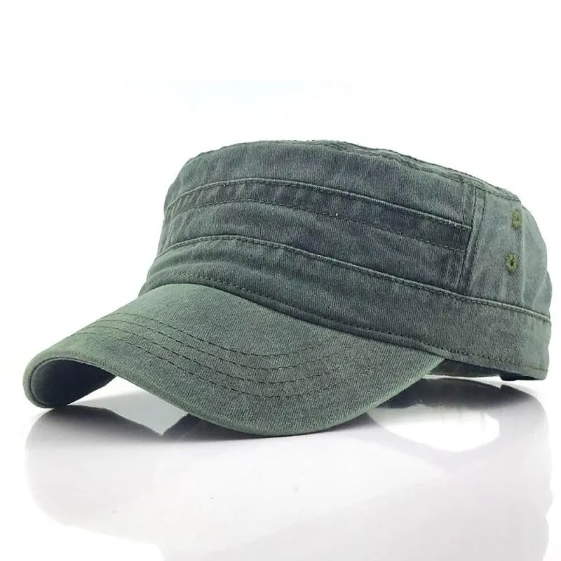 Adjustable Classical Style Solid Color Cotton Army Military Cap