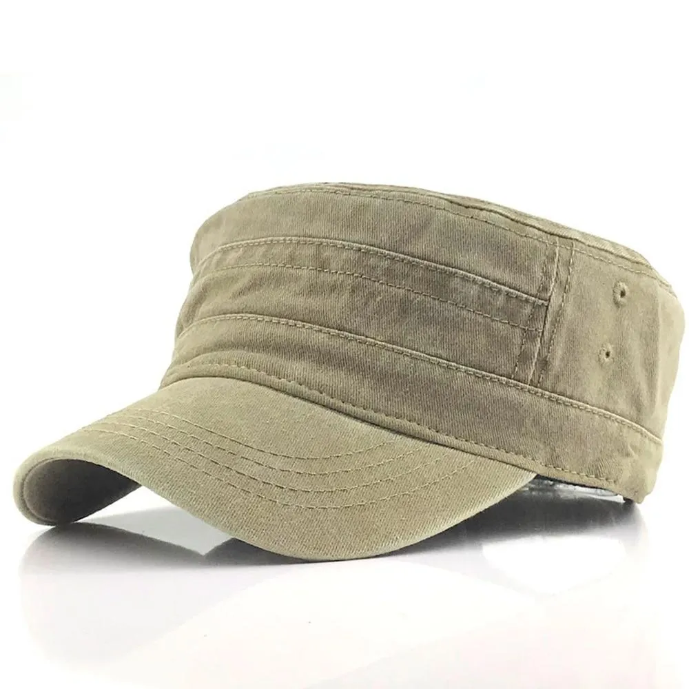 Adjustable Classical Style Solid Color Cotton Army Military Cap