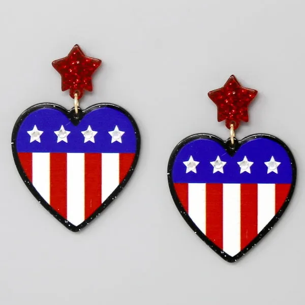 American Flag Heart Acrylic Earrings