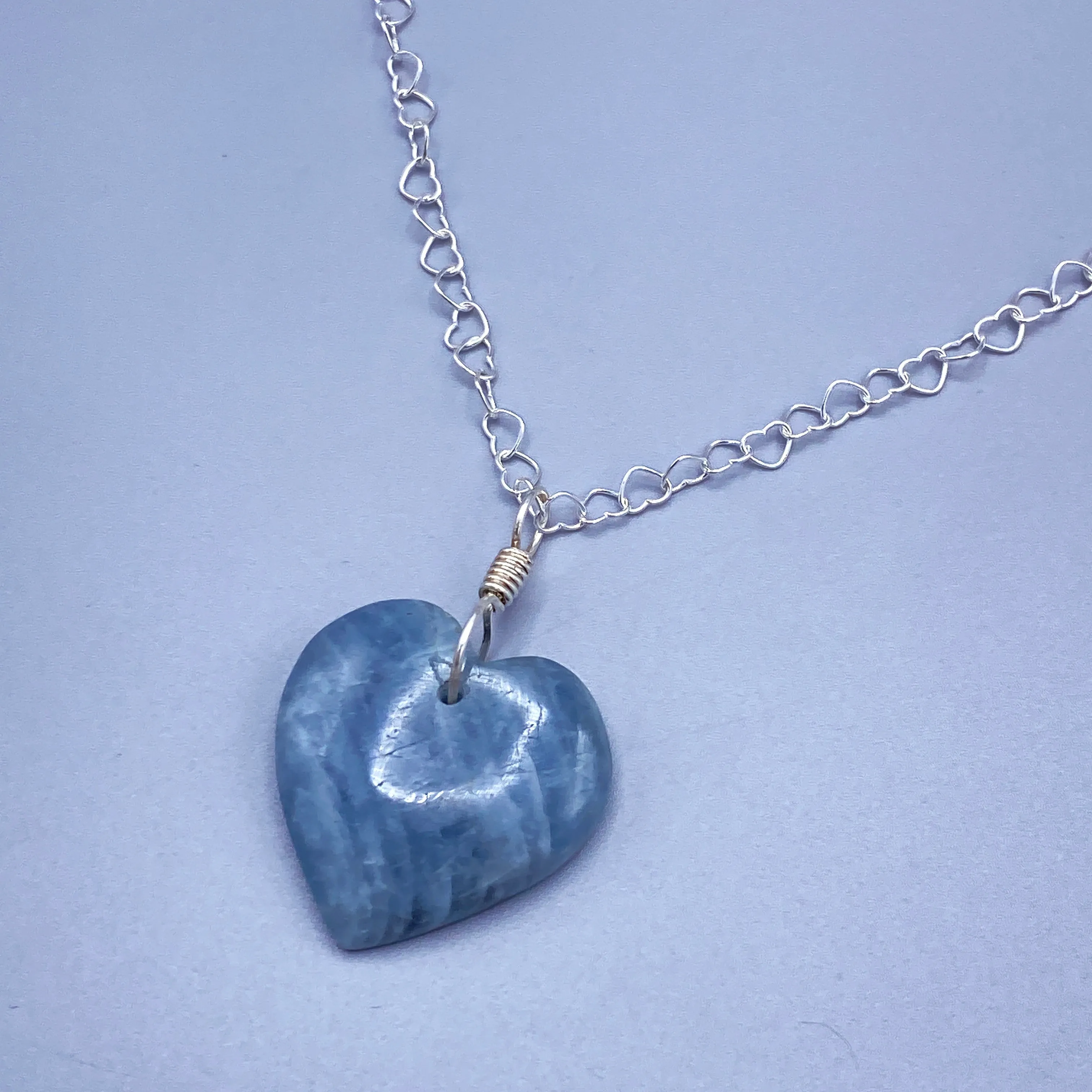 Aquamarine Pendant Heart and Sterling Silver Necklace