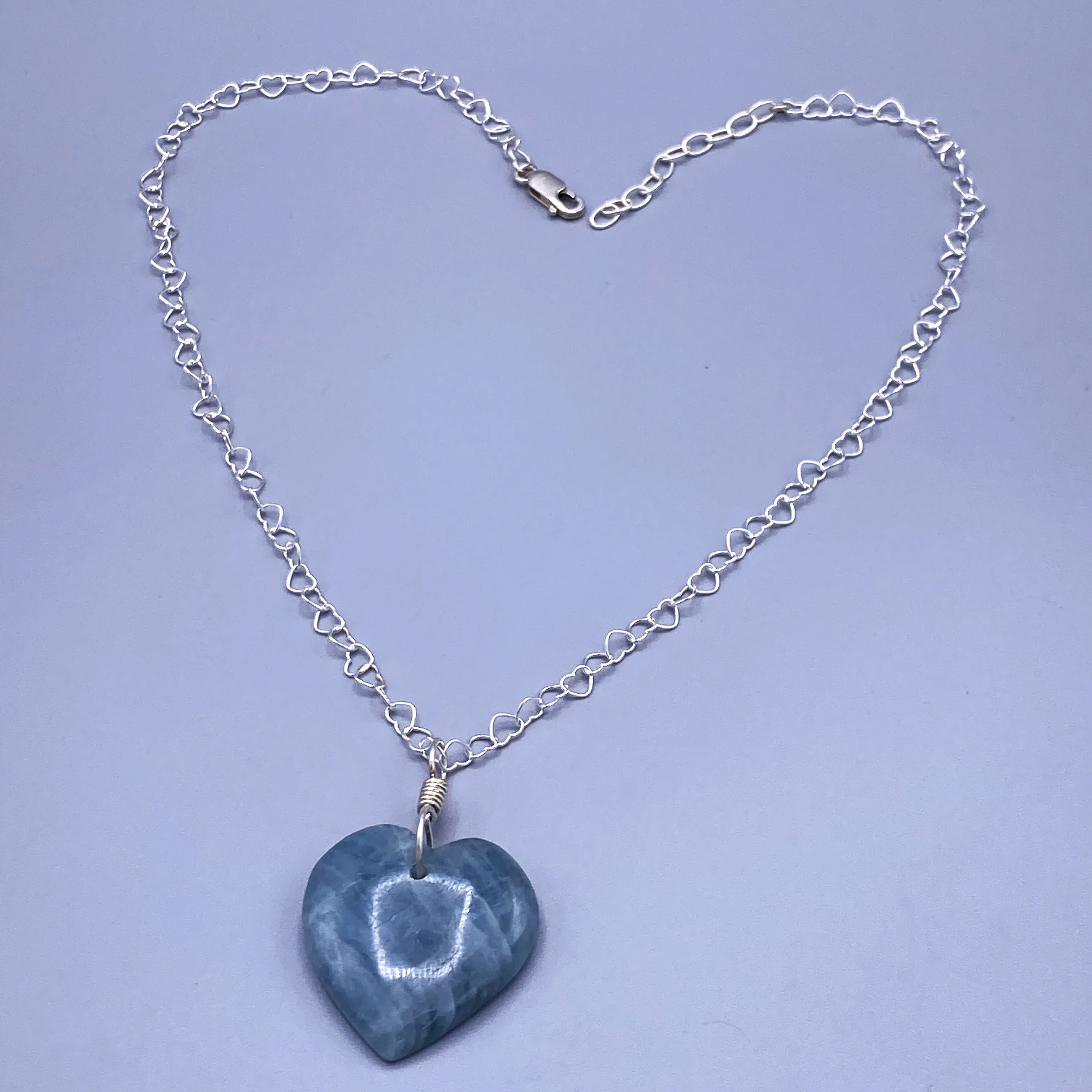 Aquamarine Pendant Heart and Sterling Silver Necklace