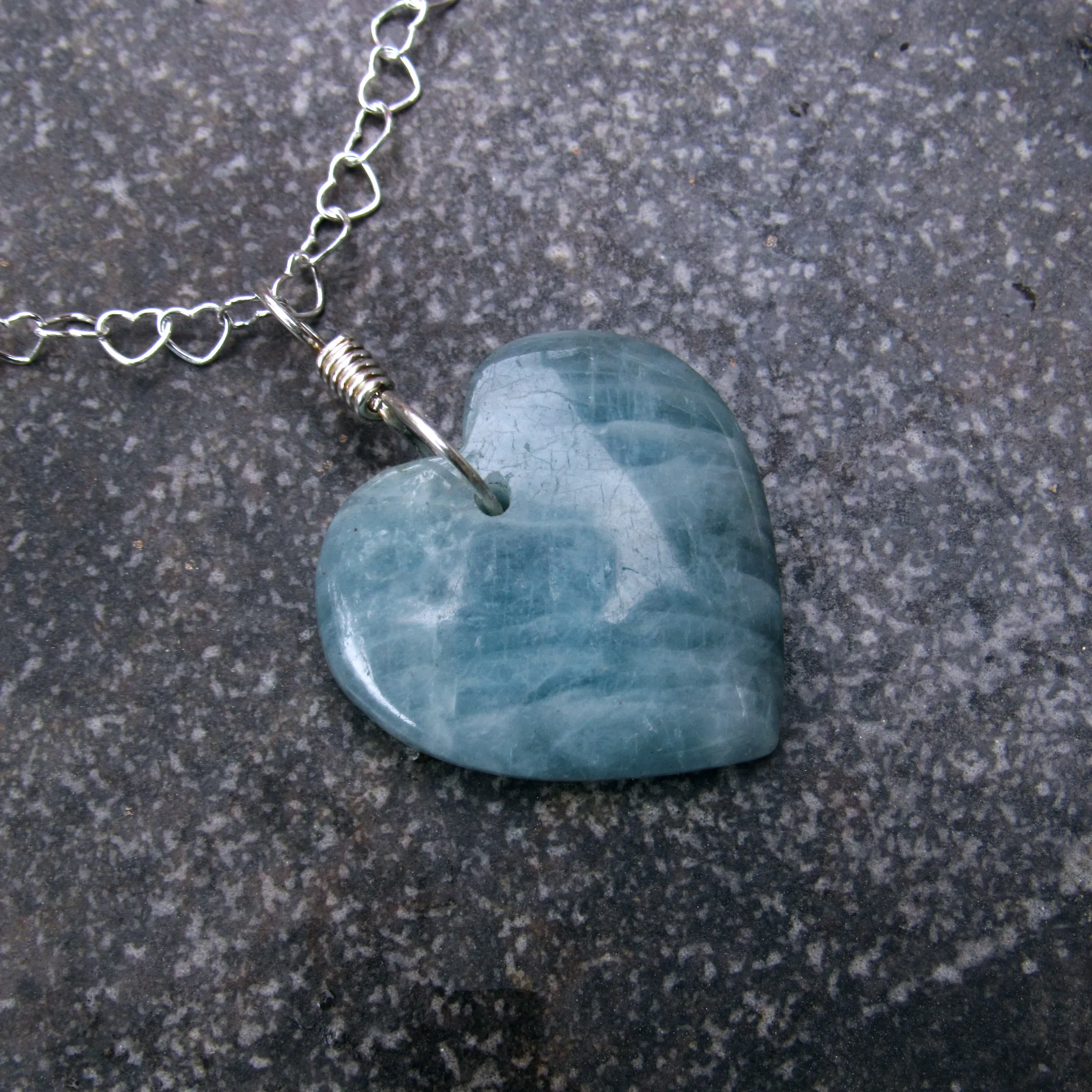 Aquamarine Pendant Heart and Sterling Silver Necklace