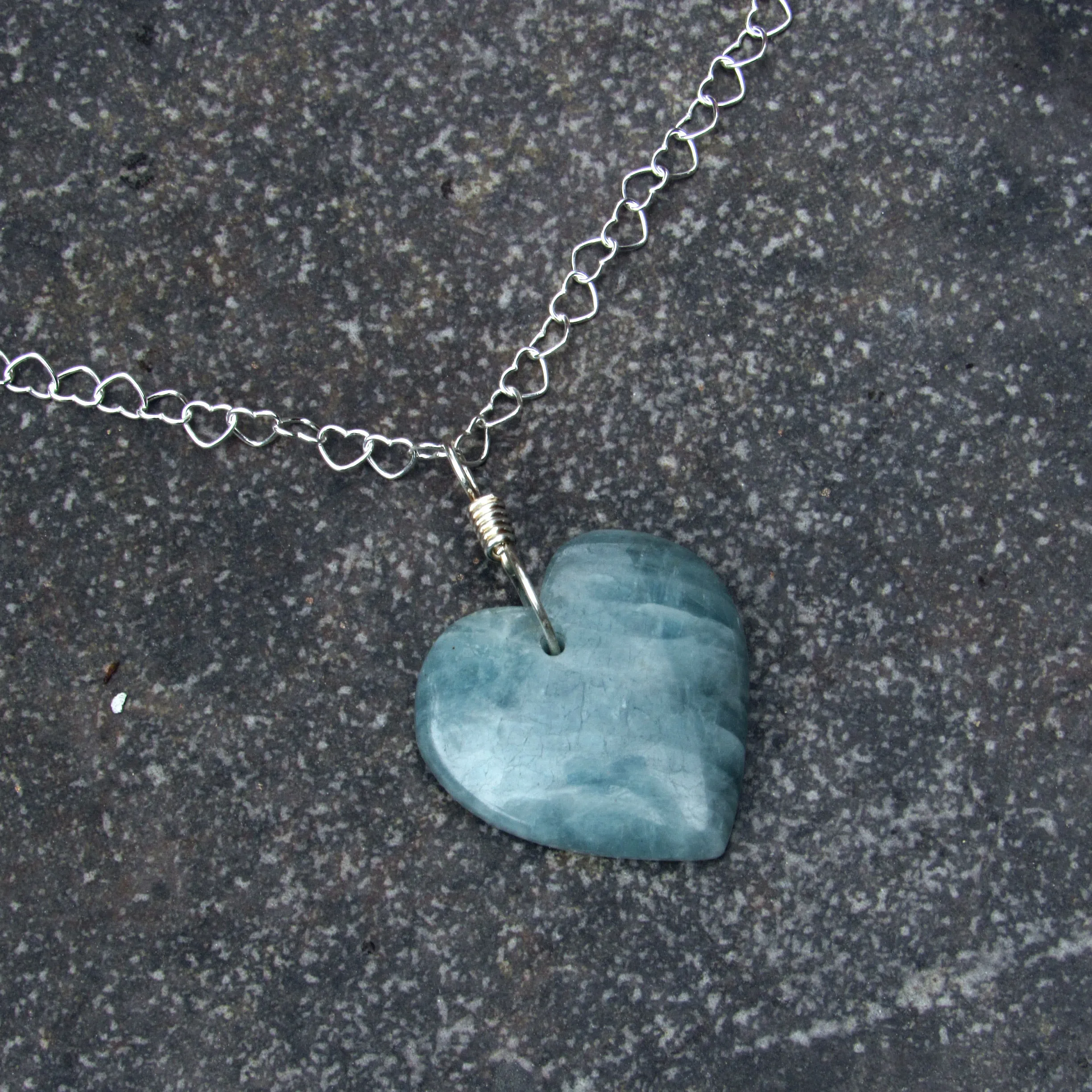 Aquamarine Pendant Heart and Sterling Silver Necklace