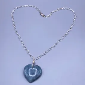 Aquamarine Pendant Heart and Sterling Silver Necklace