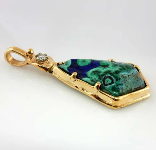 Azurmalachite Diamond 14kt Gold One-of-a-Kind Pendant