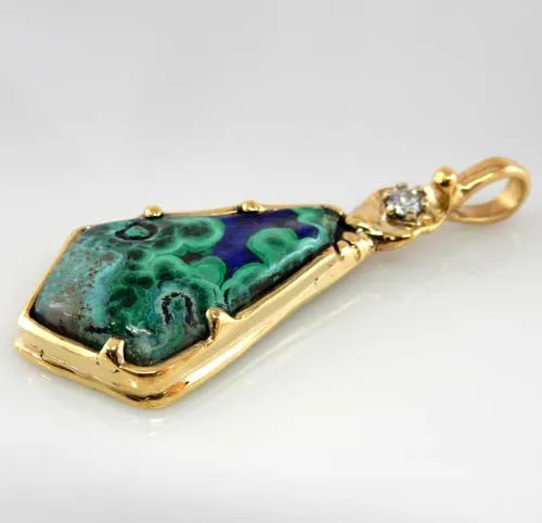 Azurmalachite Diamond 14kt Gold One-of-a-Kind Pendant