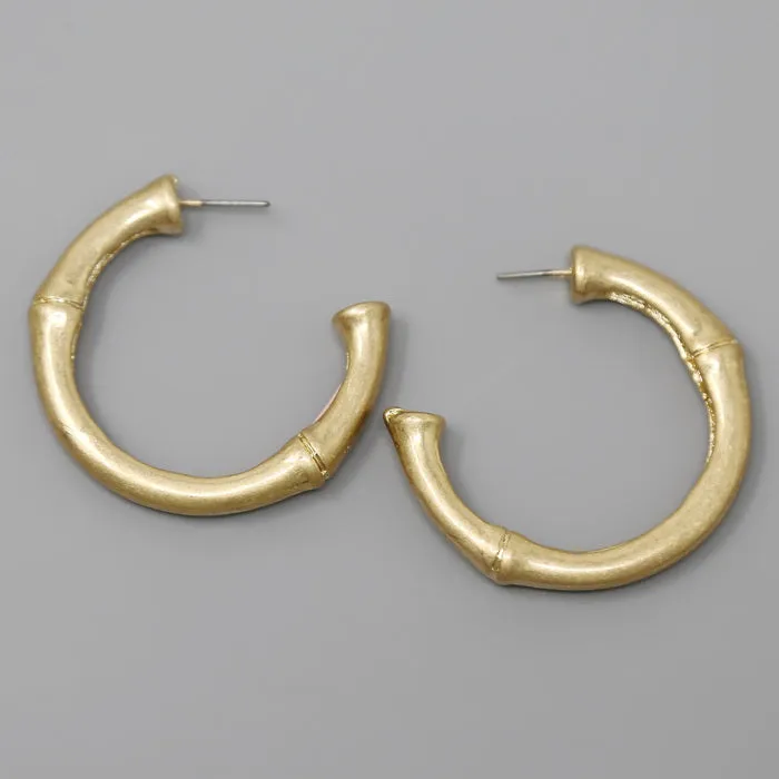 Bamboo Textured Metal Hoop Earrings