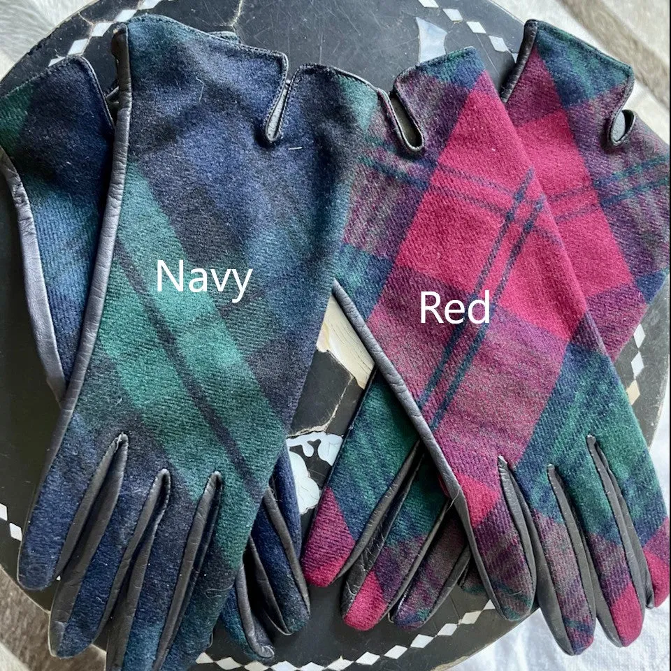 Beautiful Pair of Leather Gloves with Plaid