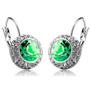 Bejeweled Green Gem and Rhinestone Click Close Huggie Hoop Earrings