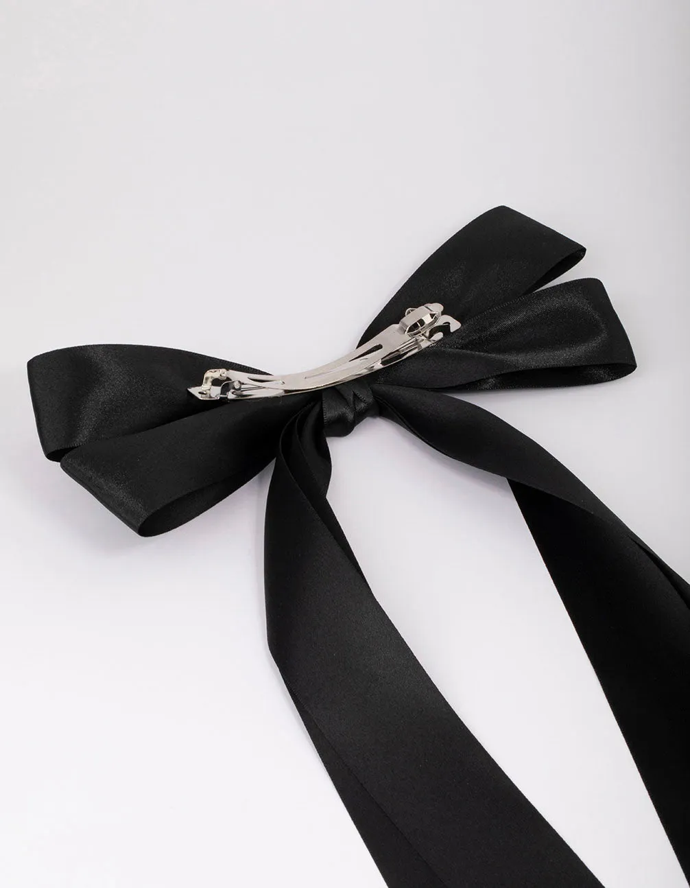 Black Fabric Oversized Ribbon Hair Bow Clip