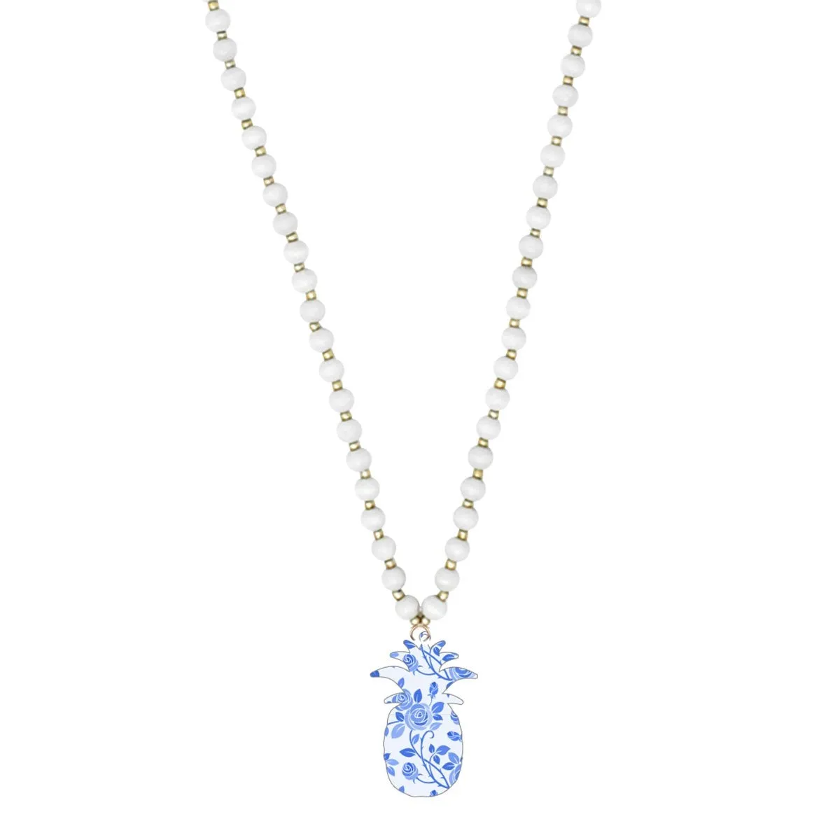 Blue Floral Pineapple Jennifer Necklace (Ships in 1-2 Weeks)