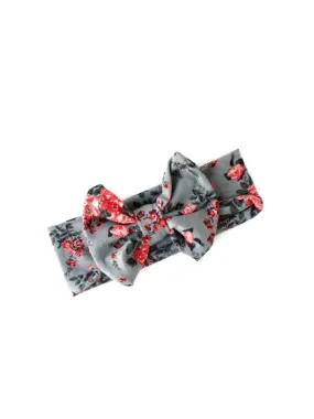 Bow Headband - Gray Floral