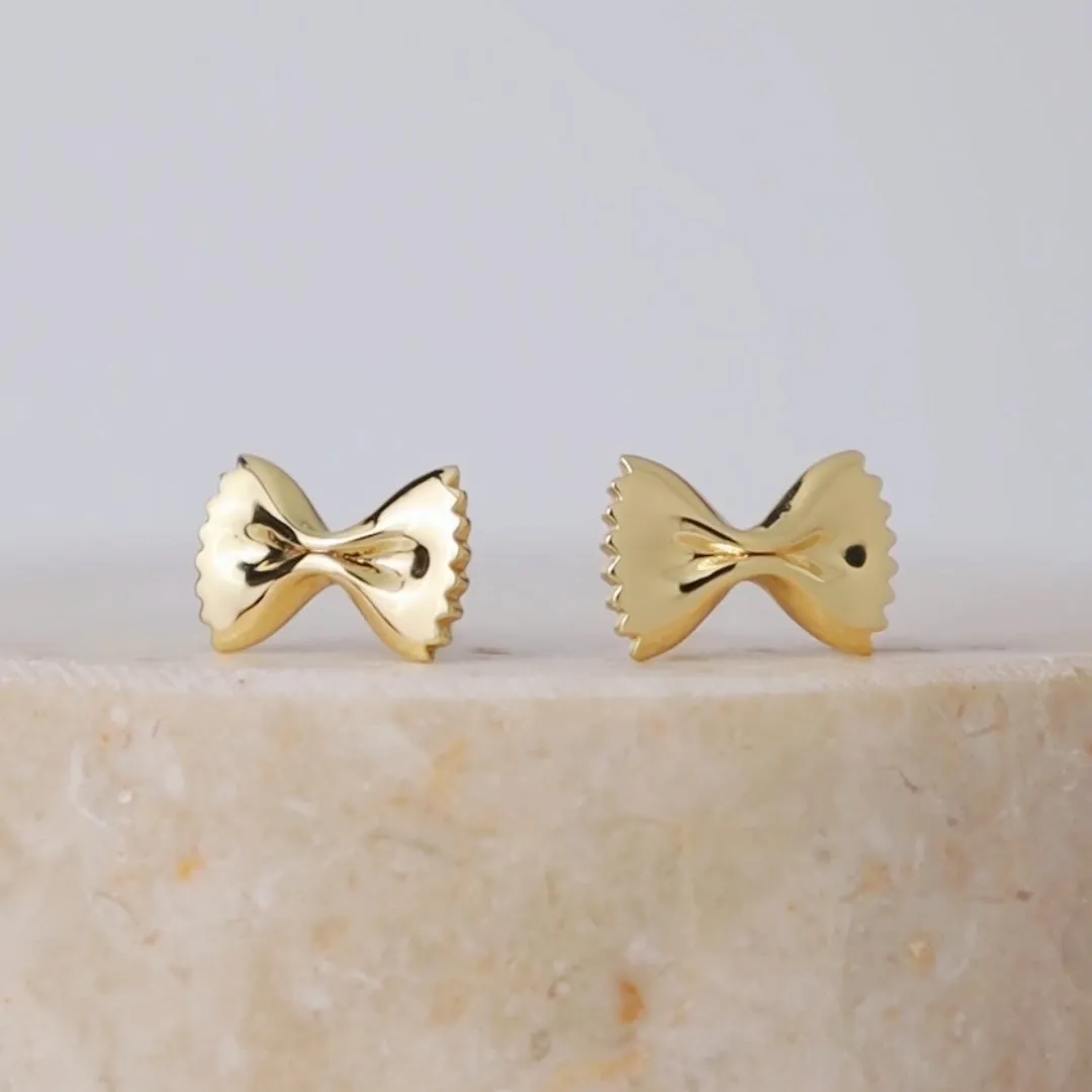 Bow Tie Pasta Gold Stud Earrings