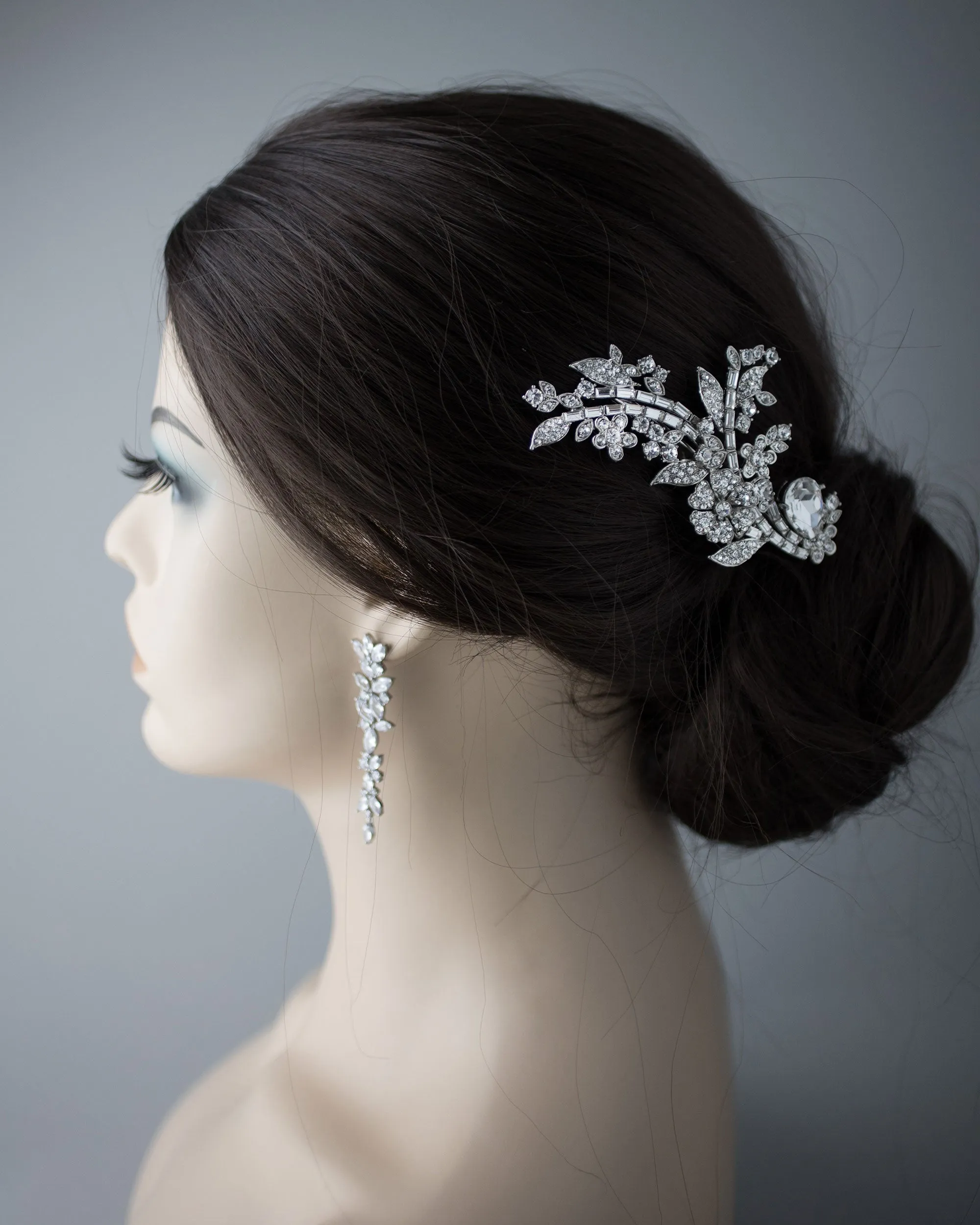 Bridal Hair Clip Bling in Antique Silver