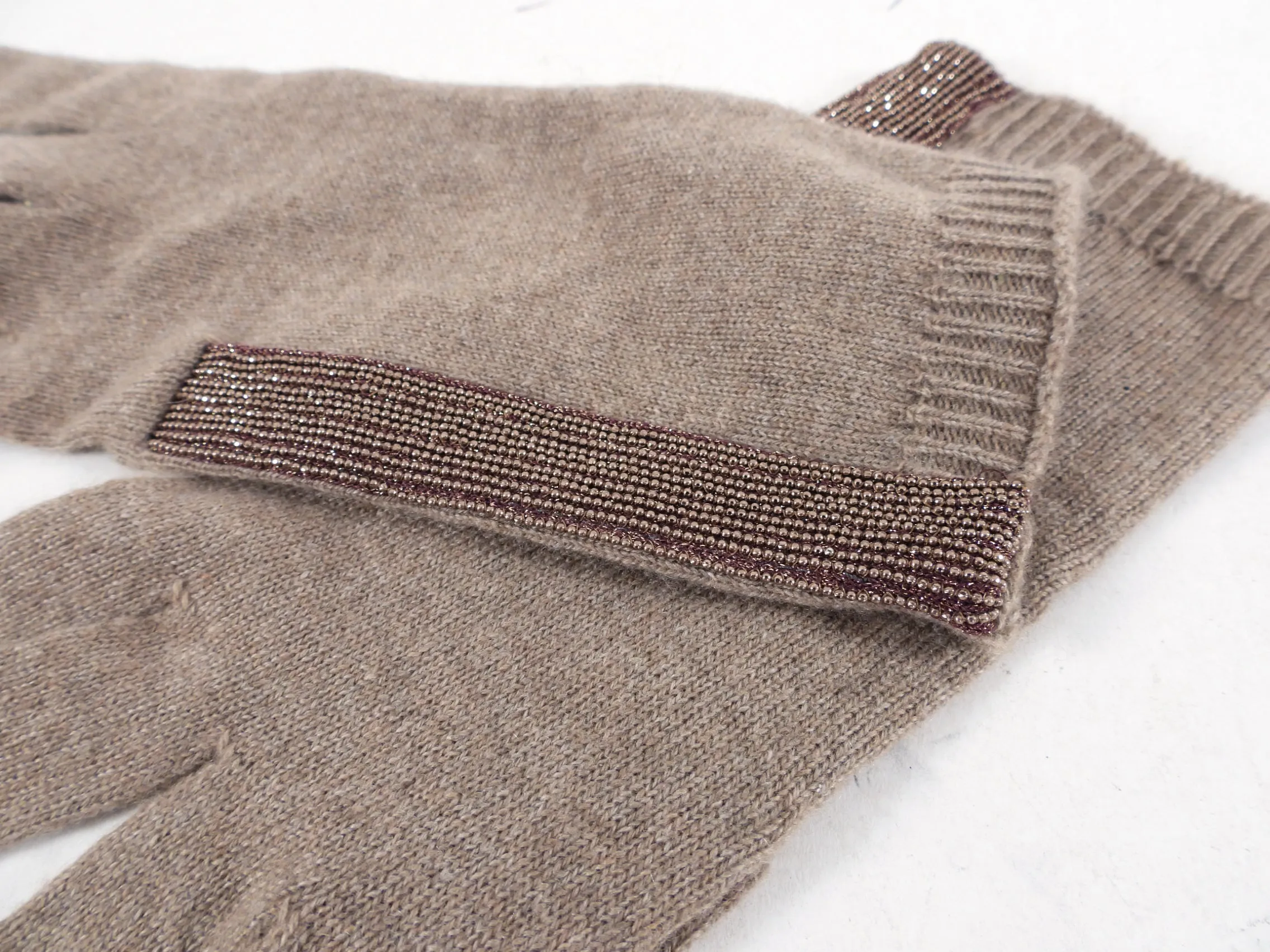 Brunello Cucinelli Taupe Cashmere Knit Monili Gloves