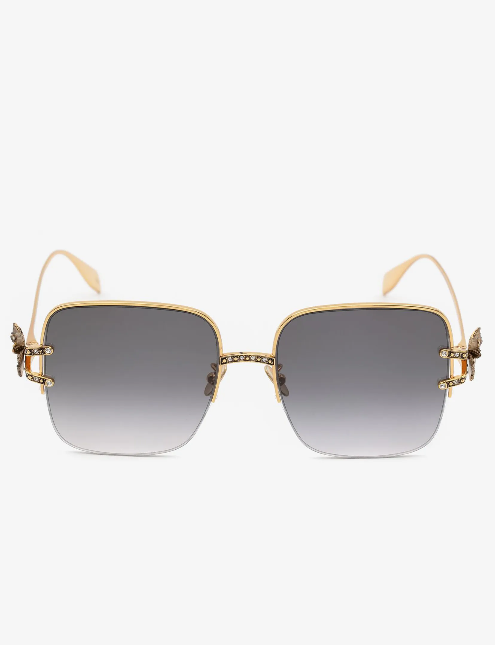 Butterfly Jewelled Square Sunglasses, Gold/Grey