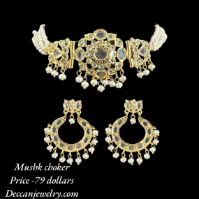 C328 MUSHK hyderabadi choker with earrings  ( READY TO SHIP  )