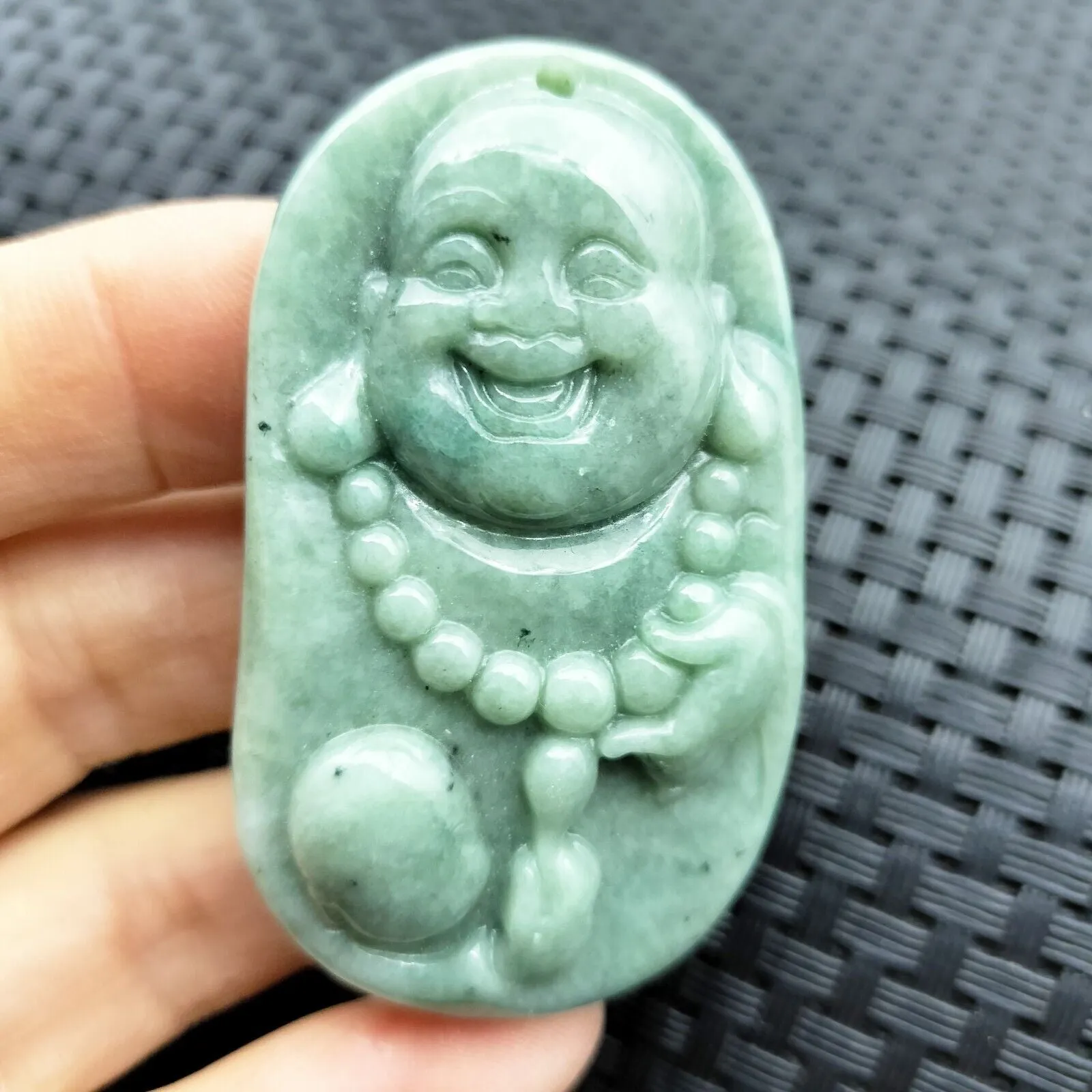 Certified Green Natural Type A Jadeite Carved Happy Buddha God Child Pendant