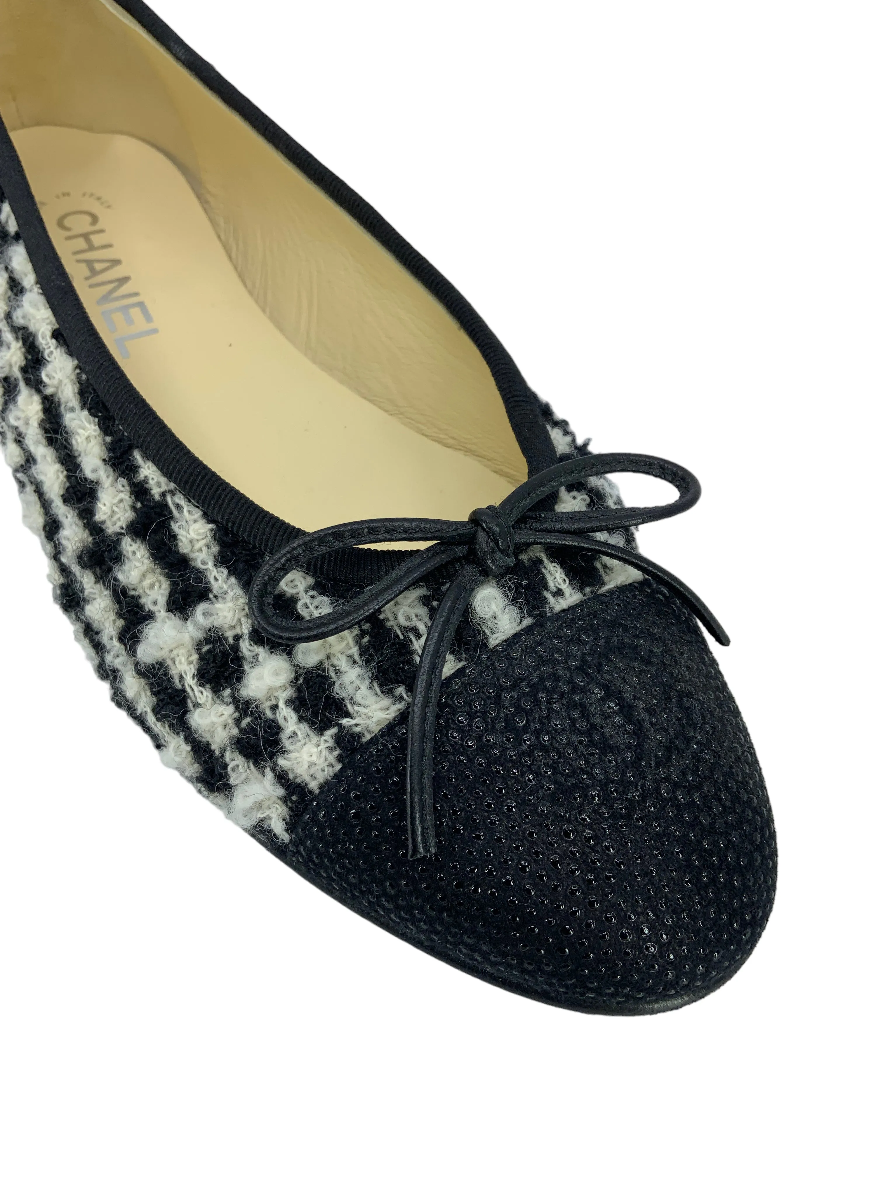 Chanel Tweed CC Logo Cap Toe Ballerina Flats Size 8