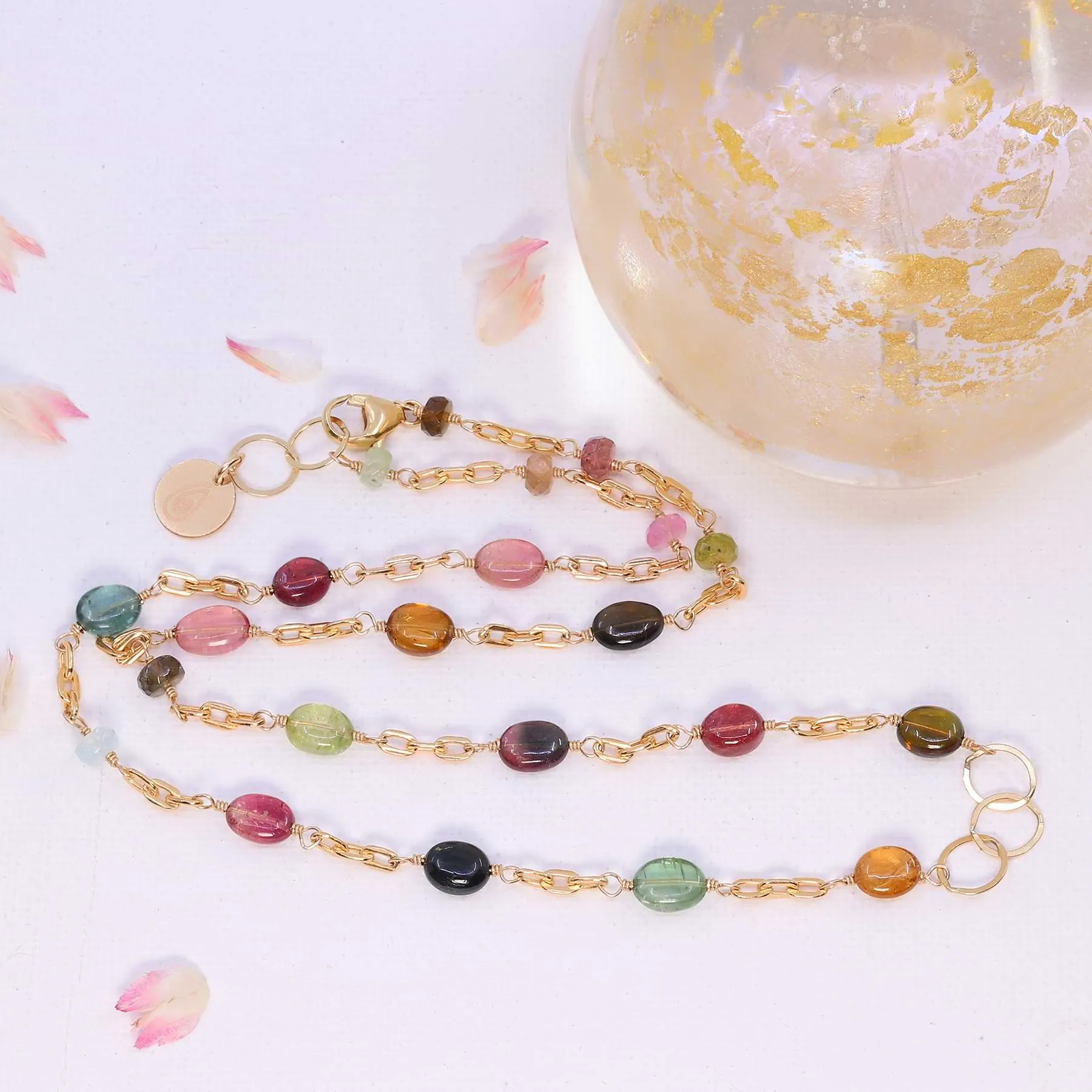 Chelsea - Multi Tourmaline Gold Chain Link Necklace