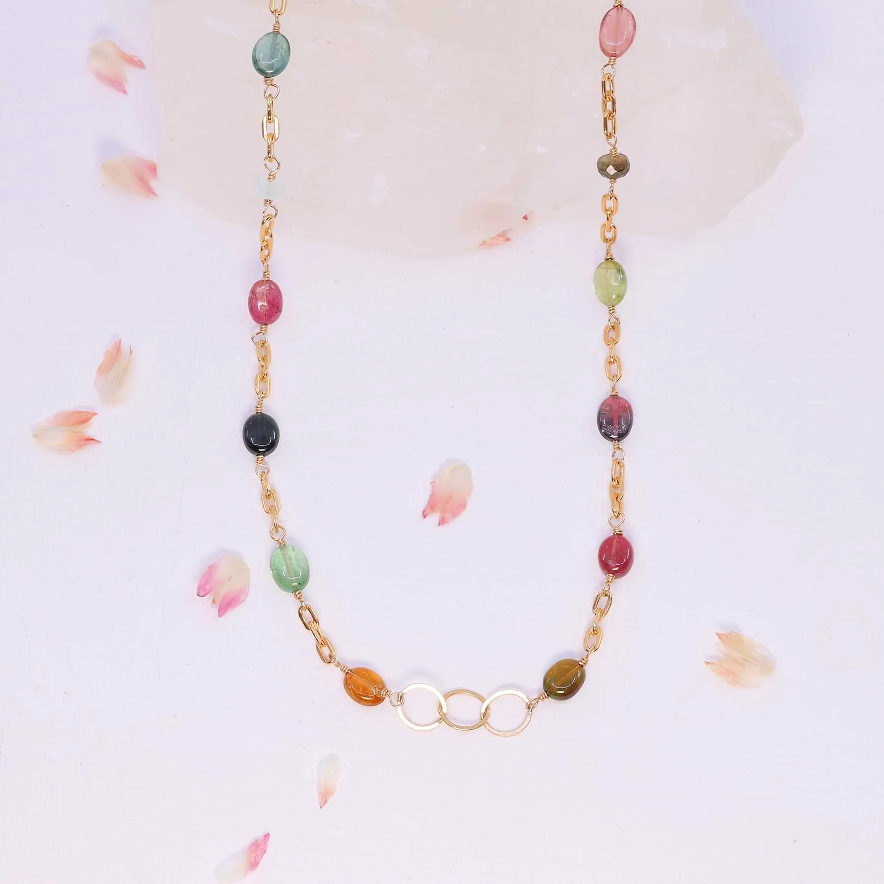 Chelsea - Multi Tourmaline Gold Chain Link Necklace