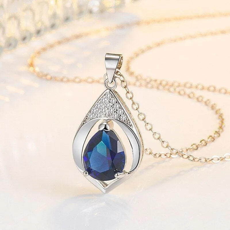 Collares Mujer Blue Sapphire Necklace - S925 Sterling Silver