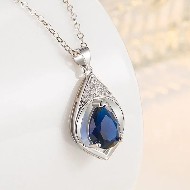 Collares Mujer Blue Sapphire Necklace - S925 Sterling Silver