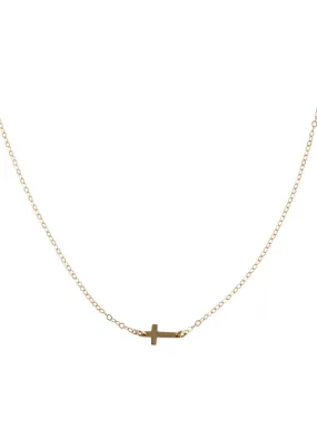 Cross Sideways Gold Necklace