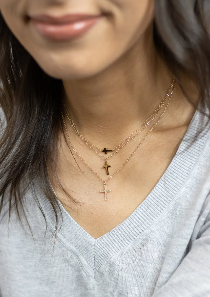 Cross Sideways Gold Necklace