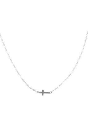 Cross Sideways Silver Necklace