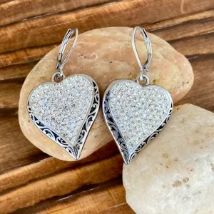 Crystal Heart Earrings - White - Lever Back - AJ1LE