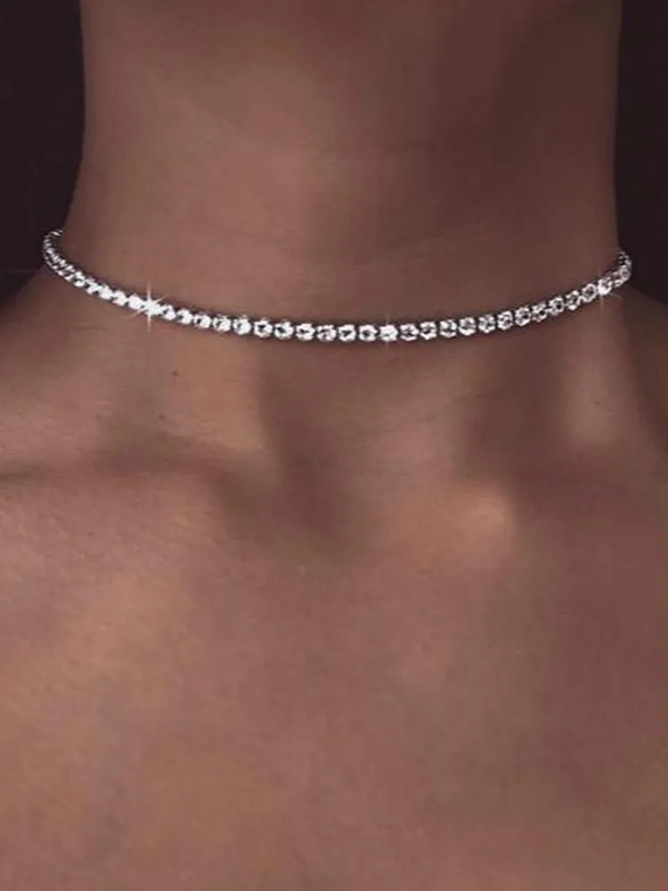 Crystal Rhinestone Thin Choker Necklace