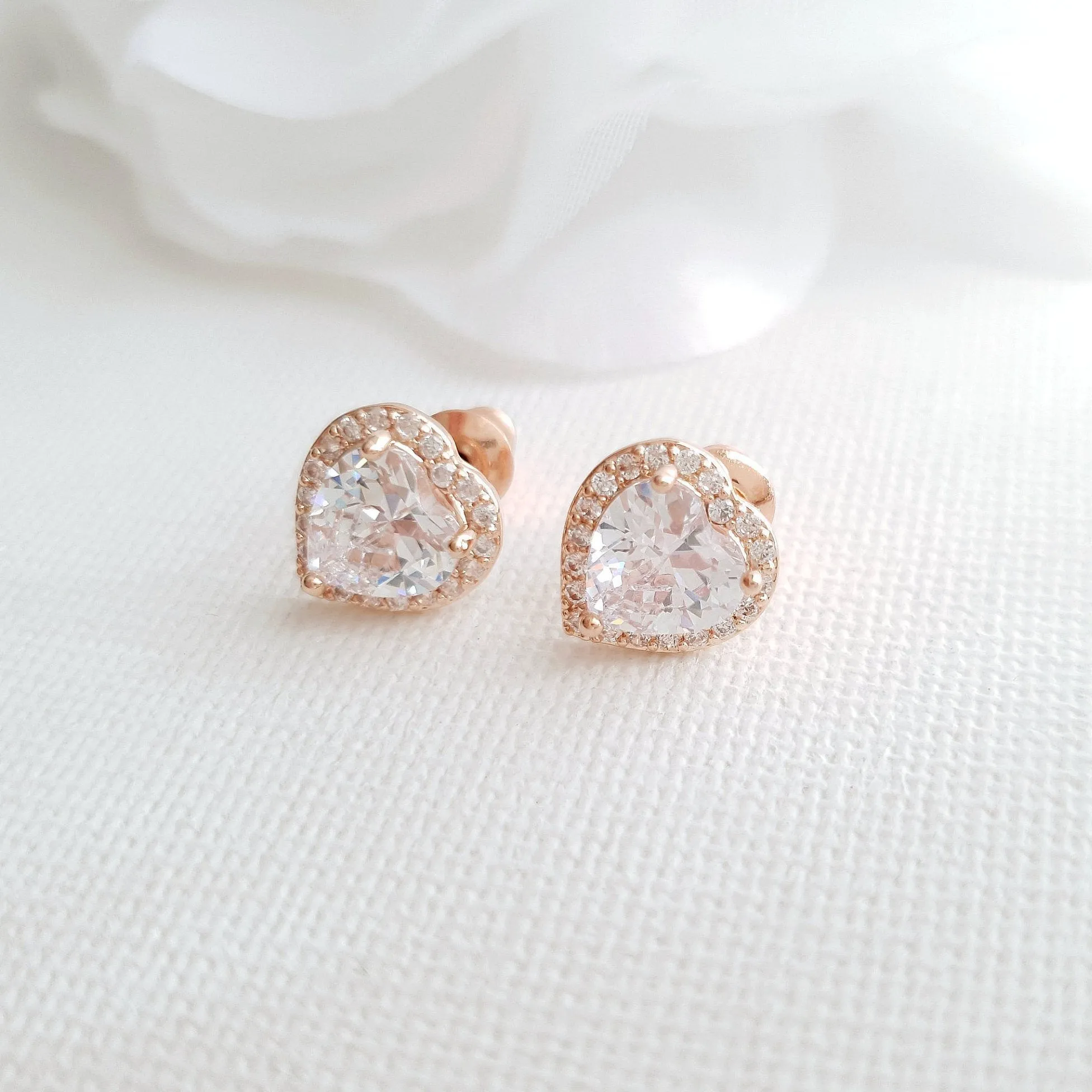 Cubic Zirconia Heart Earrings for Bridesmaids-Diana