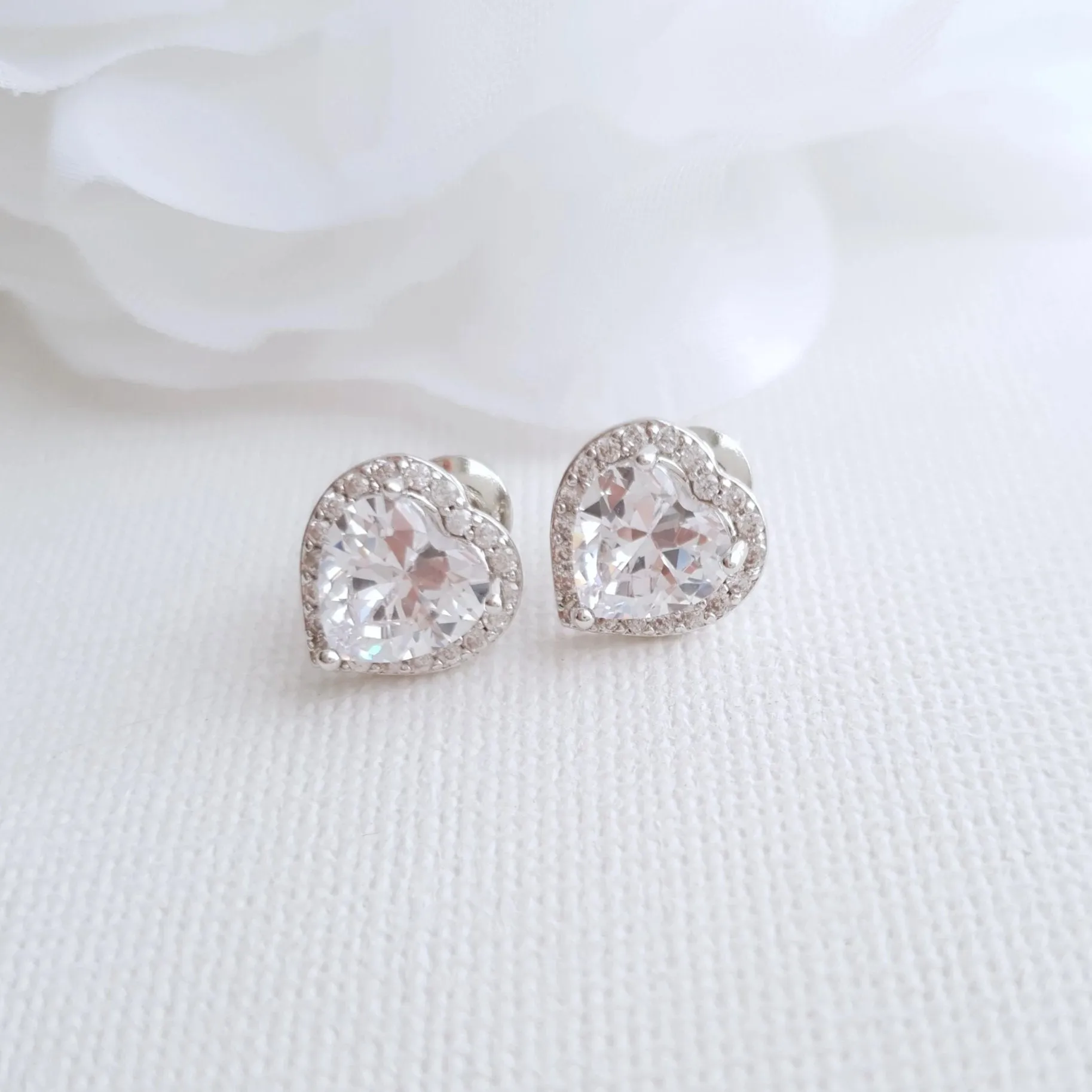 Cubic Zirconia Heart Earrings for Bridesmaids-Diana