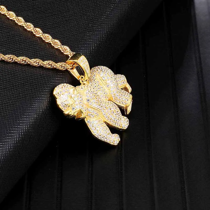 Cubic-Zirconia-Studded Orangutan Bling Rope Chain Hip-hop Pendant Necklace