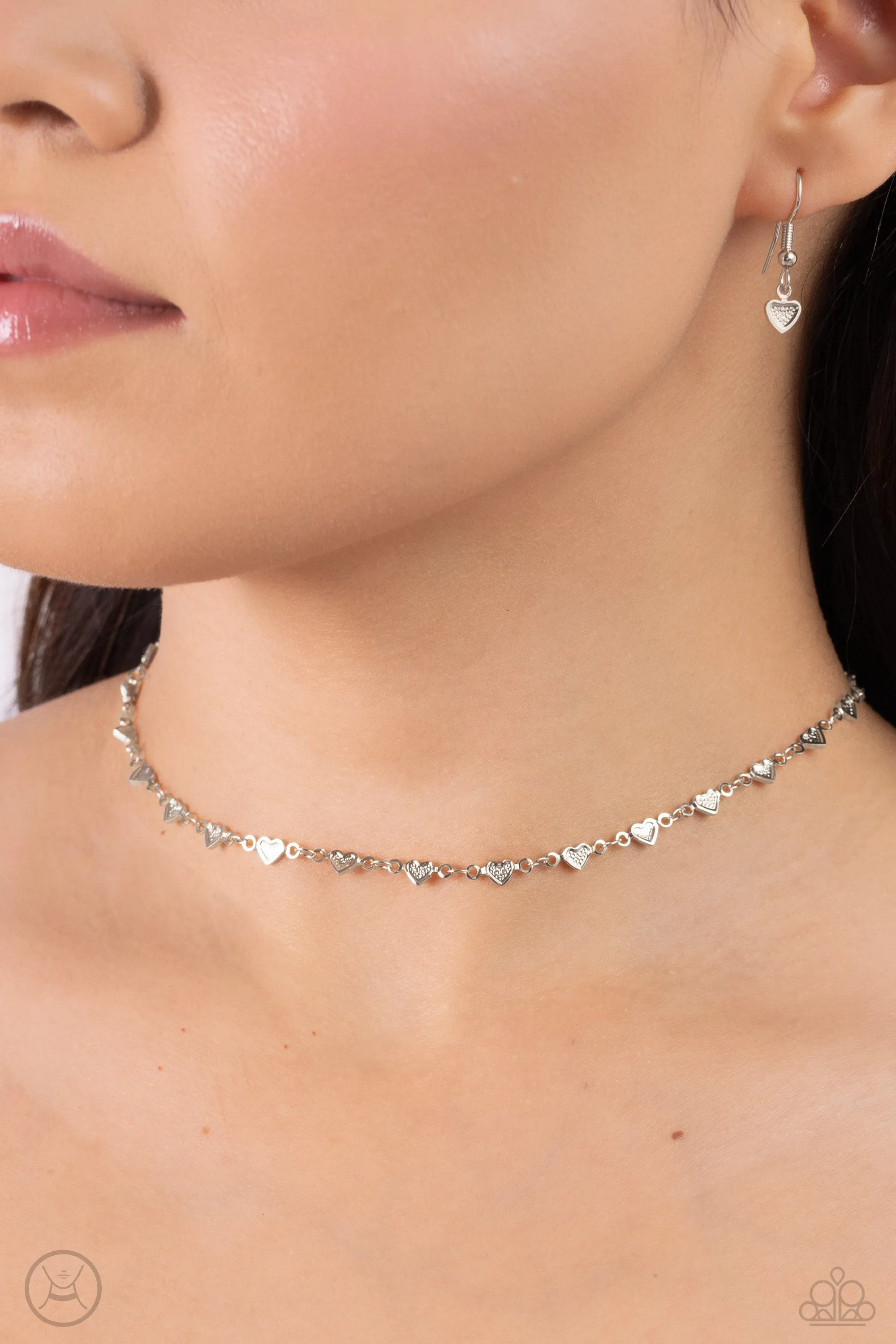 Cupid Catwalk Silver Heart Choker Necklace - Paparazzi Accessories