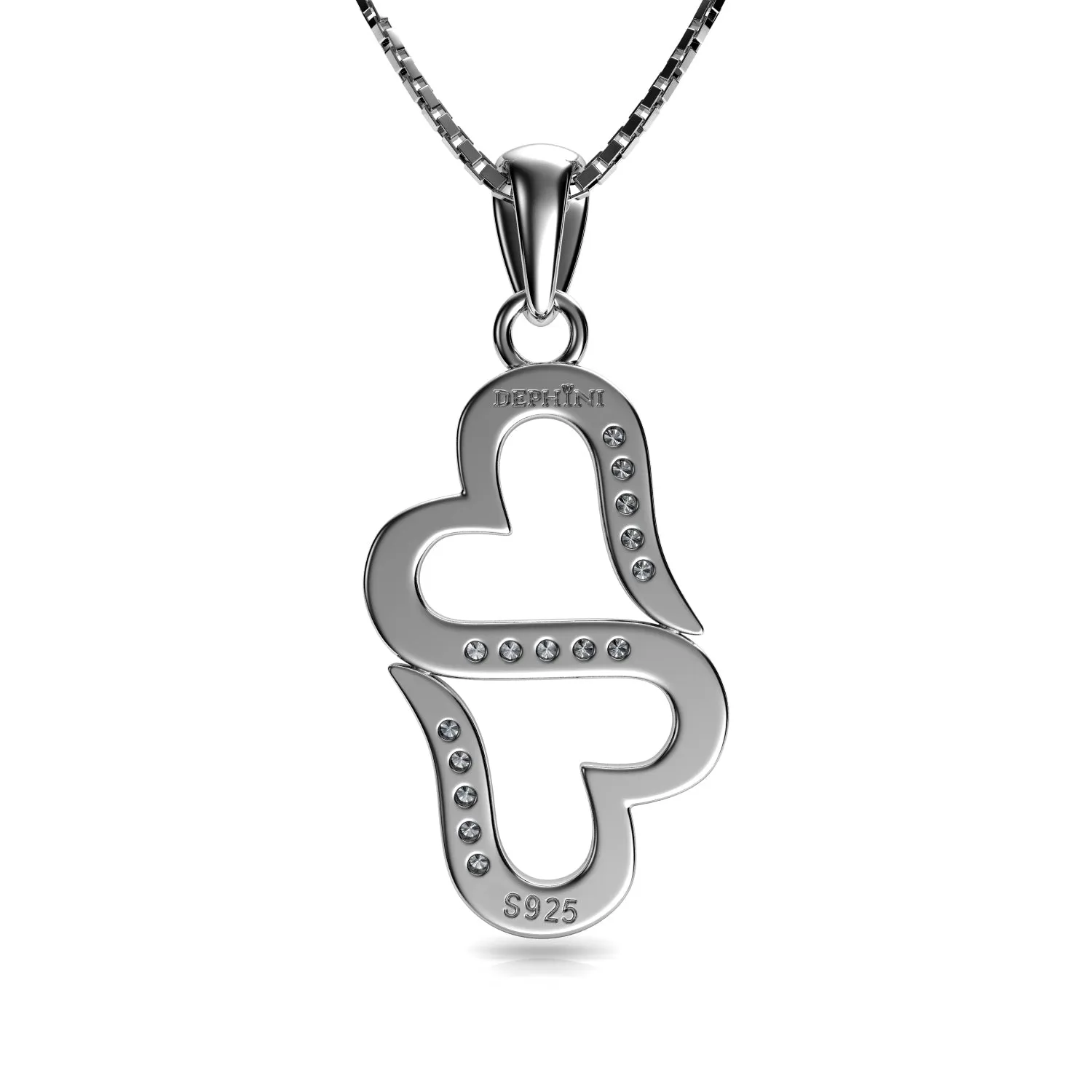 DEPHINI - Two Hearts Necklace - 925 Sterling Silver Minimalist Pendant