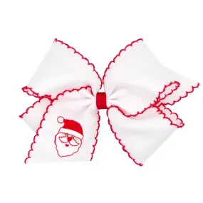 Embroidered Moonstitch Grosgrain Hair Bow on Clippie - Santa on White