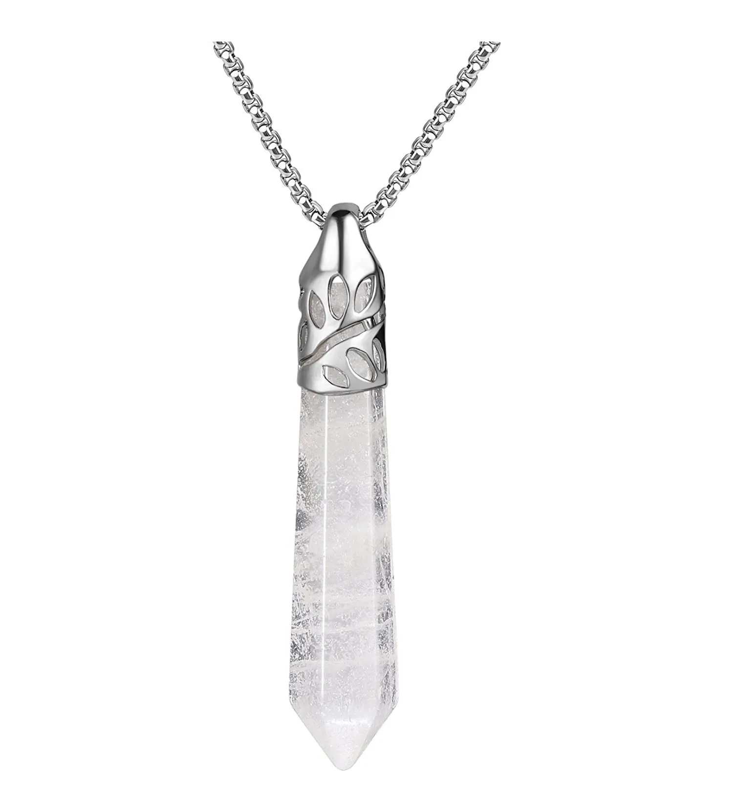 Fashion Healing Energy Gemstones Crystal Stainless Steel Chain Pendant Necklace for Women