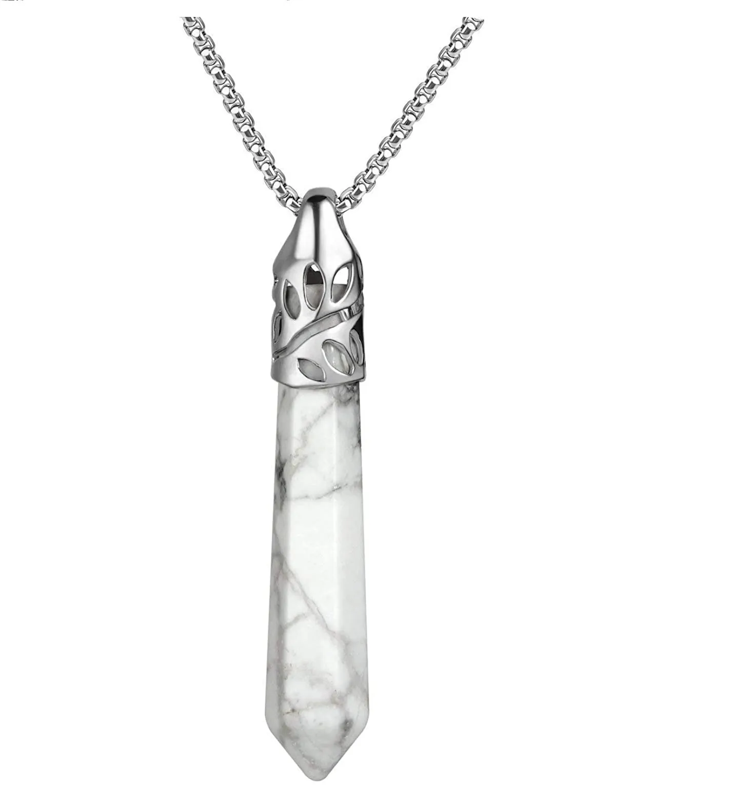 Fashion Healing Energy Gemstones Crystal Stainless Steel Chain Pendant Necklace for Women